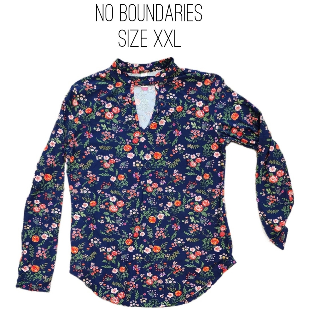 Navy blue floral long sleeve top